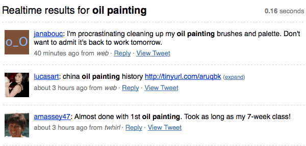 twitter search, oil painting