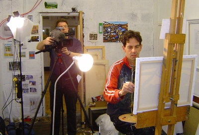 Malcolm Croft being filmed in his studio by the BBC 
