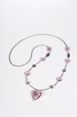 Pink Heart Necklace by Mihaela Zhekova