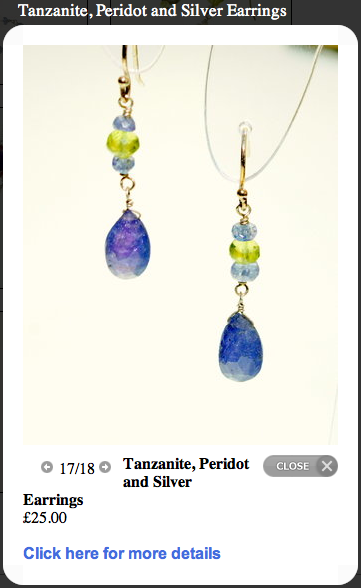Screen shot of Tanzanite, Peridot and  Silver Earrings