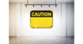 Yellow Caution sign on the white wall of a vanity gallery