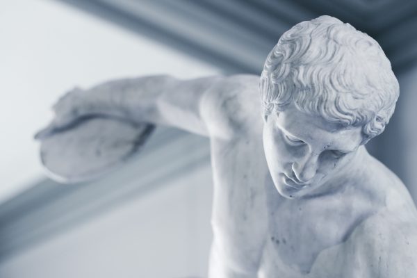 Discus thrower Greek statue closeup