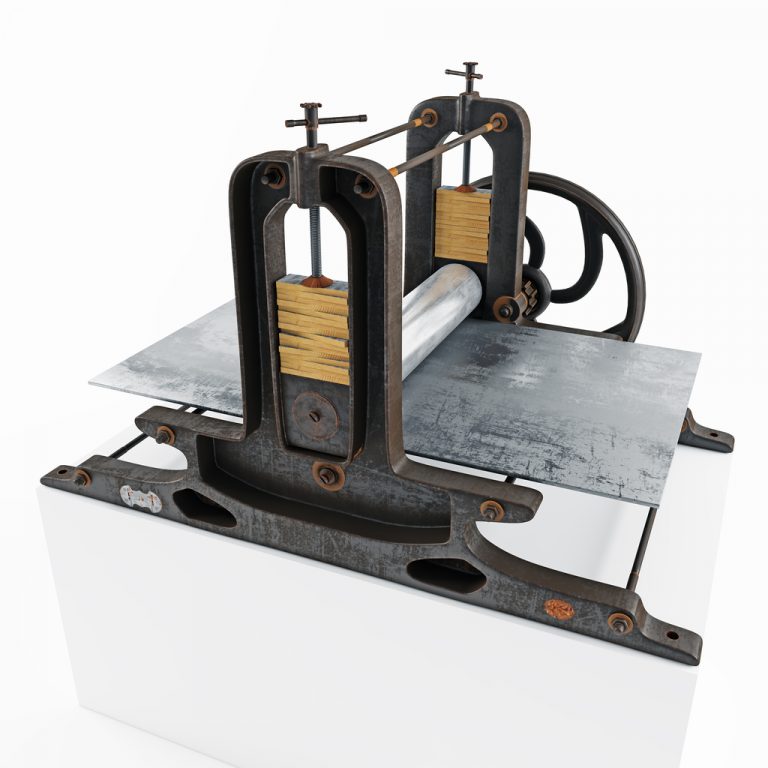 vintage printing press machine isolated. 3d rendering - white background