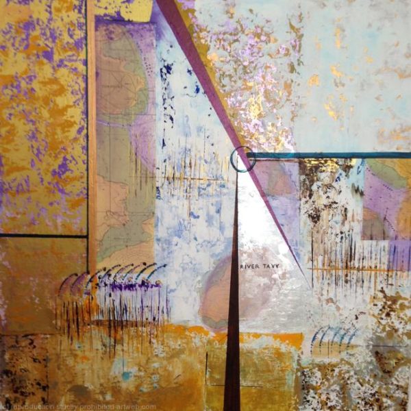 gold, purple and white abstract painting