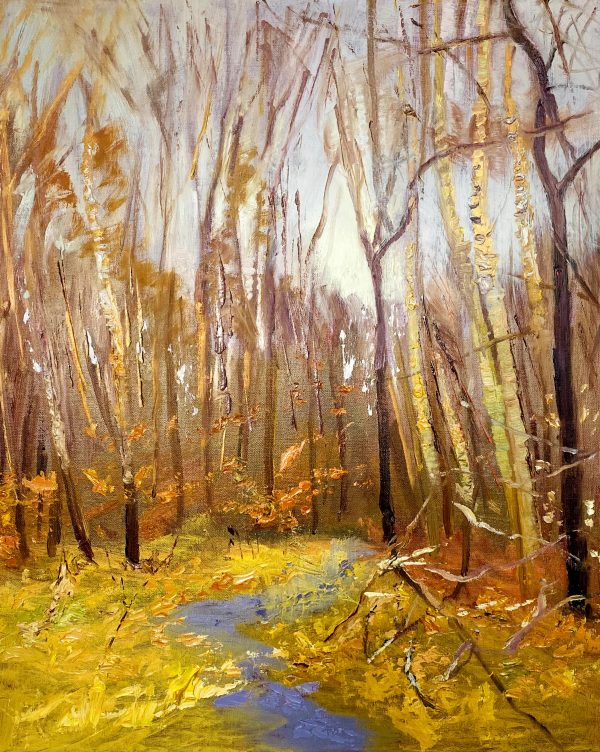 painting of fall trees without leaves at Wimbledon Common