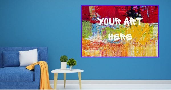 your-art-here-written-on-an-abstract-painting-on-the-blue-wall
