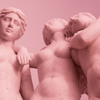 three-women-pink-sculpture-with-pink-background