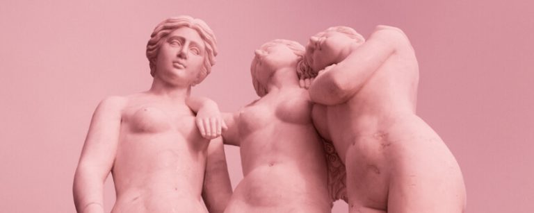 three-women-pink-sculpture-with-pink-background