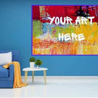 a painting that says "Your Art Here" inside a well-furnished home