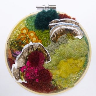 Moss-And-Fungi-Landscape-Hand-painted-quilted-silk-applique-wool-hand-embroidery-by-diane-rogers