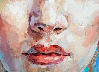 portrait painting of a girl with red lips