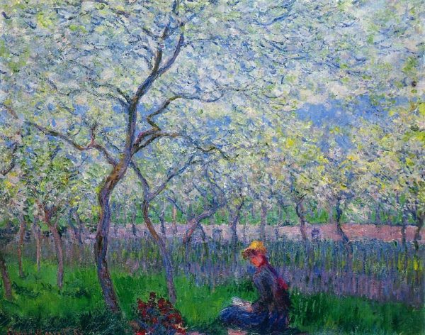 Claude-Monet-pintura-al-óleo-Un-huerto-en-primavera