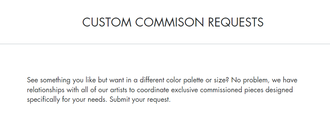 custom commission requests on artist contact page