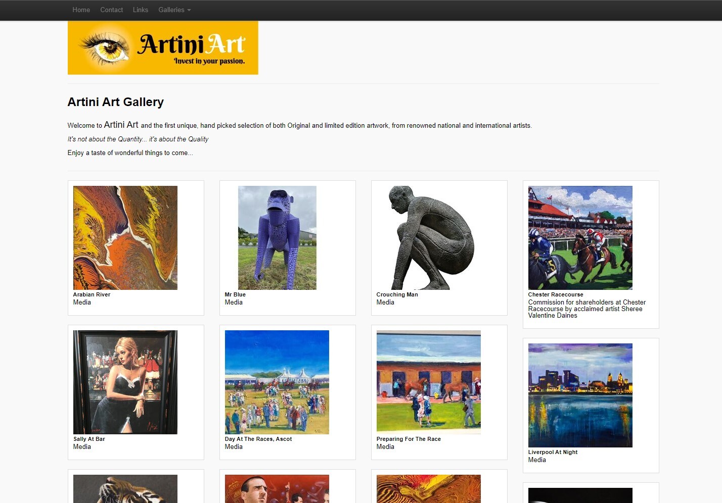 Artini Art online gallery with a brief introduction before a grid of artwork.