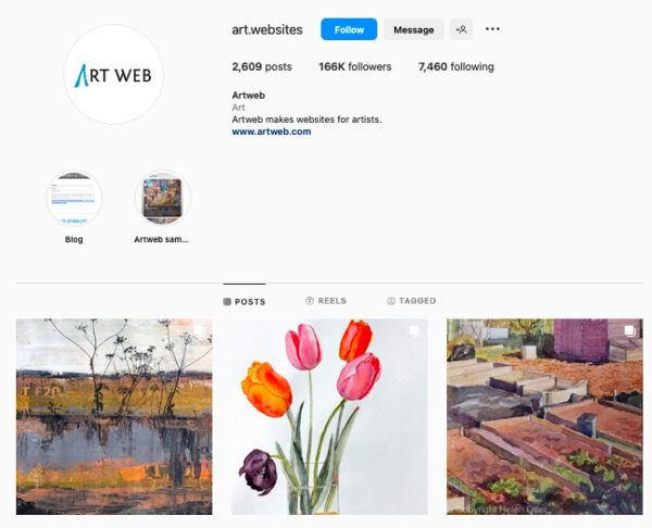 Artweb's Instagram social media homepage featuring various artists