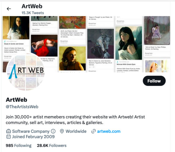 Artweb Twitter account homepage