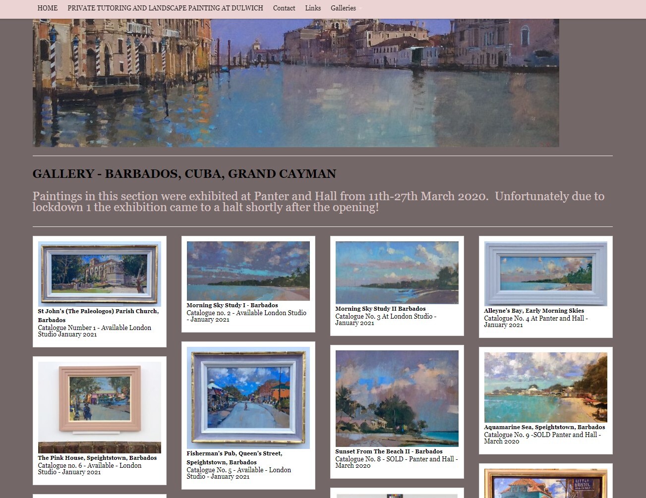 An artist's online gallery showing detailed captions under each artwork.