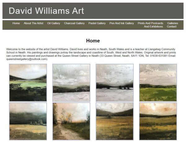 A clean artist web gallery showing a grid of landscape photos against a white background.