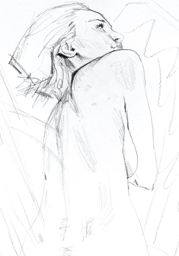 sketch drawing of a woman lying down
