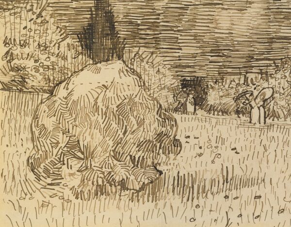 van Gogh's Jardin public à Arles drawn with crosshatching