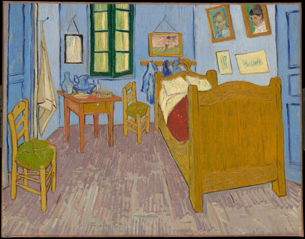 Vincent van Gogh's Bedroom painting showing point perspective with short depth