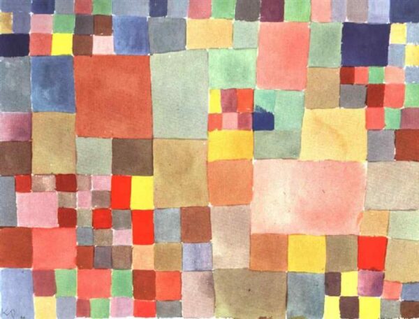 Paul Klee, Flora on Sand - a mosaic of colorful boxes painting with watercolor