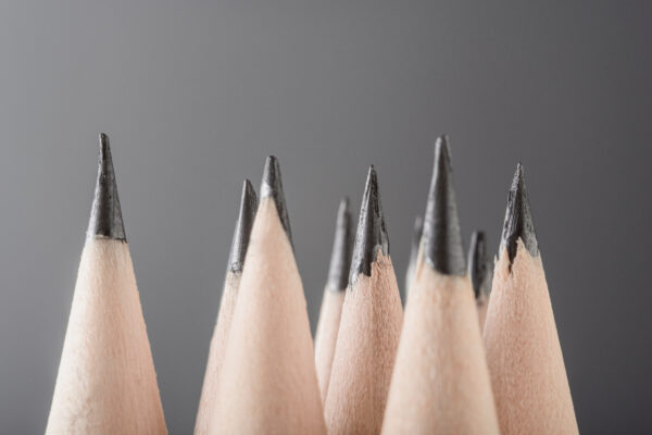 close up of 9 sharpened pencil tips