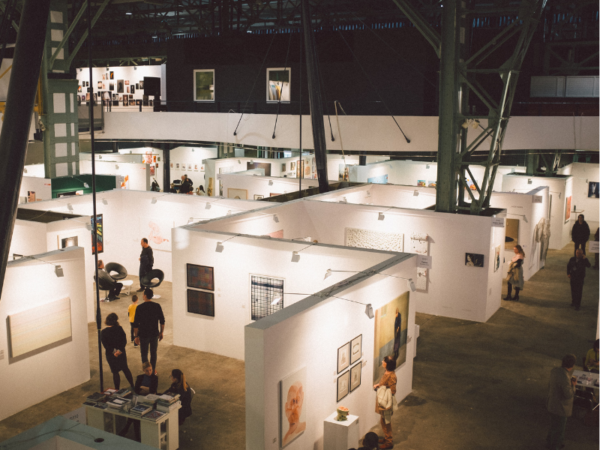 view of an art exhibition with many pathways 