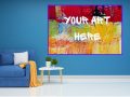 a painting that says "Your Art Here" inside a well-furnished home